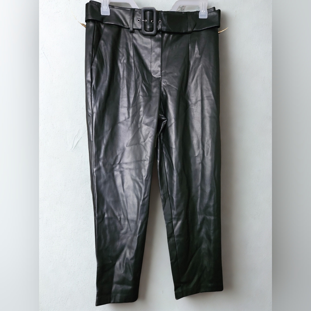 Cato Black Faux Leather Straight-Leg Belted Pants